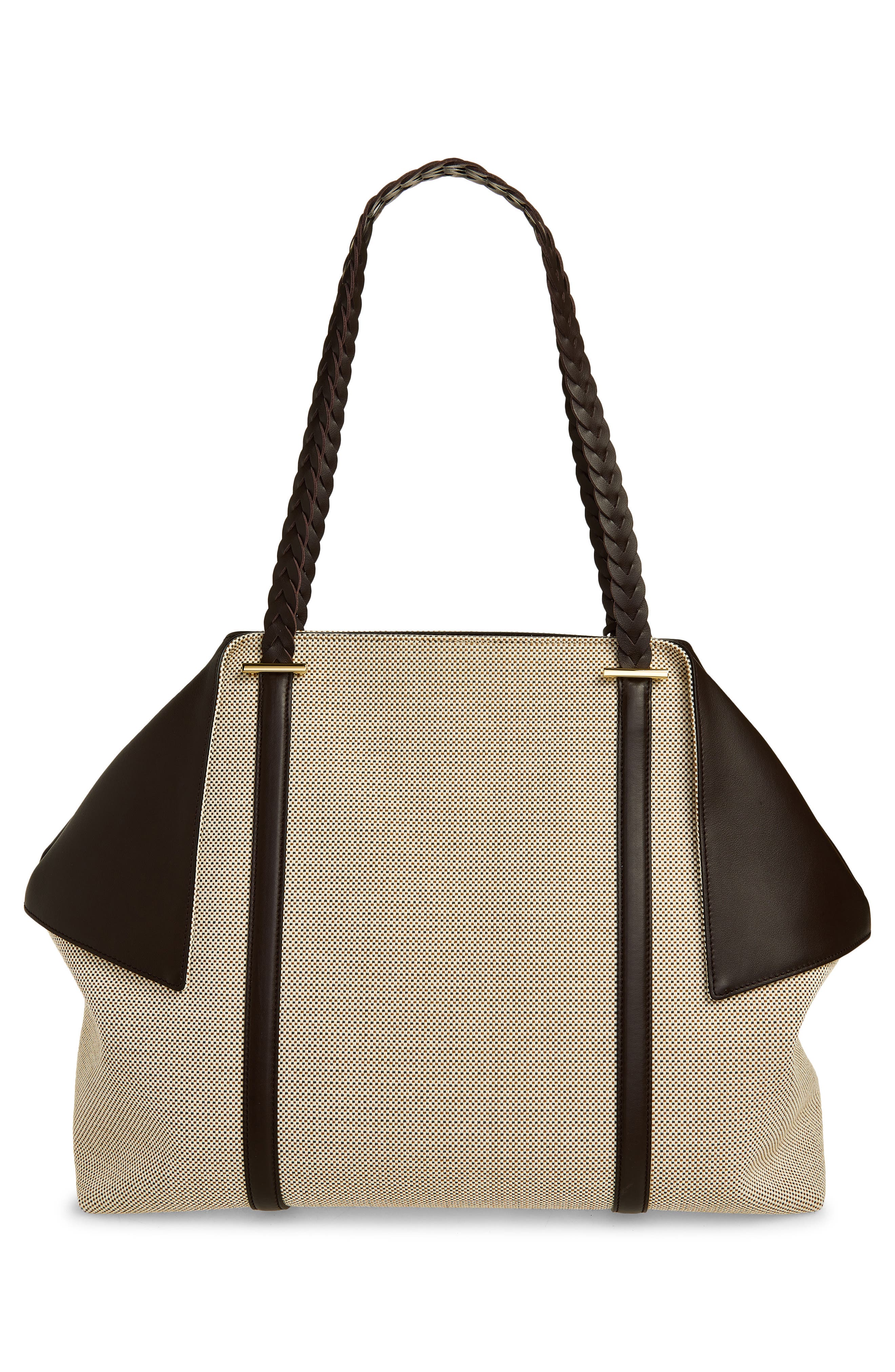FERRAGAMO Large Folded Canvas & Leather Tote, Alternate, color, Naturale Multi T Moro