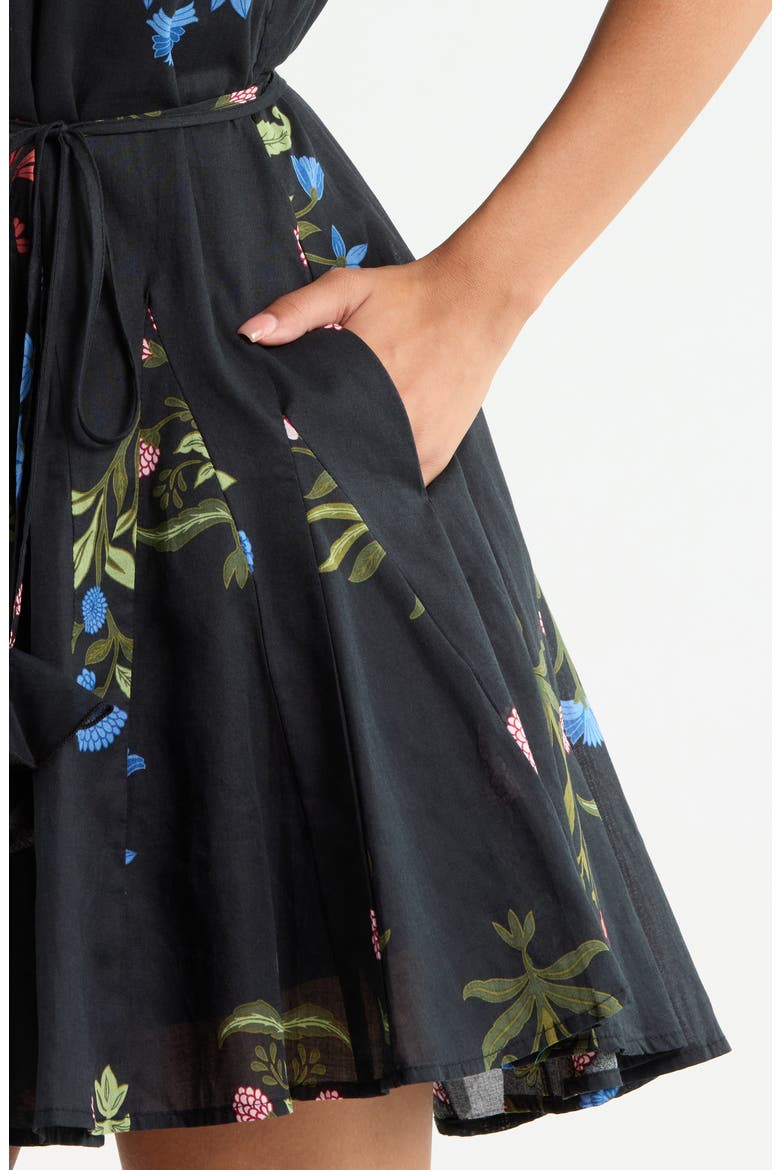 Deliah Floral Print Godet Minidress, Alternate, color, BLACK-FLORAL