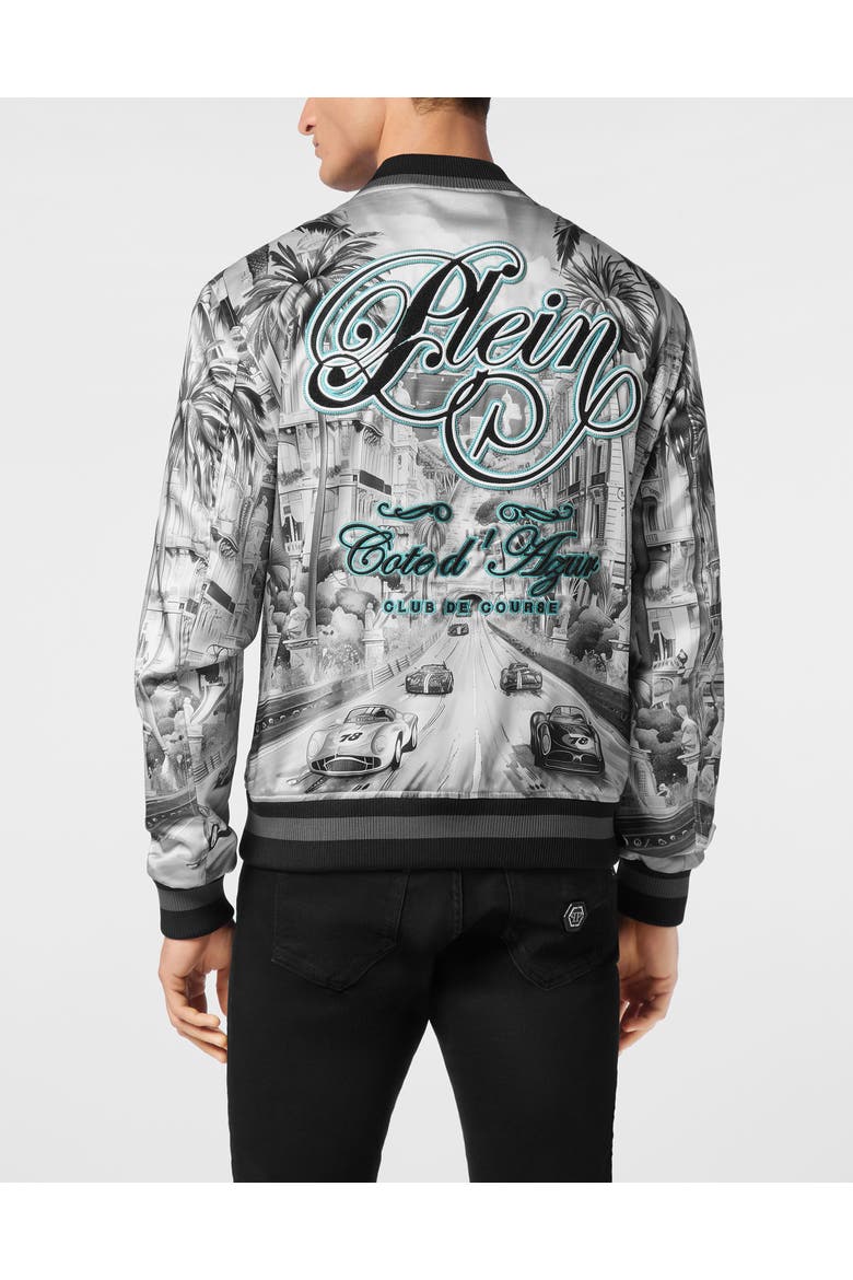 Satin Bomber Cote D'azur Men, Alternate, color, black/white