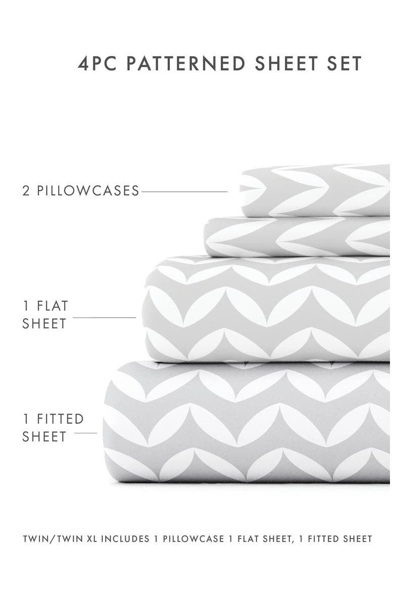Premium Ultra Soft Puffed Chevron Pattern 4-Piece Bed Sheet Set, Alternate, color, LIGHT GRAY