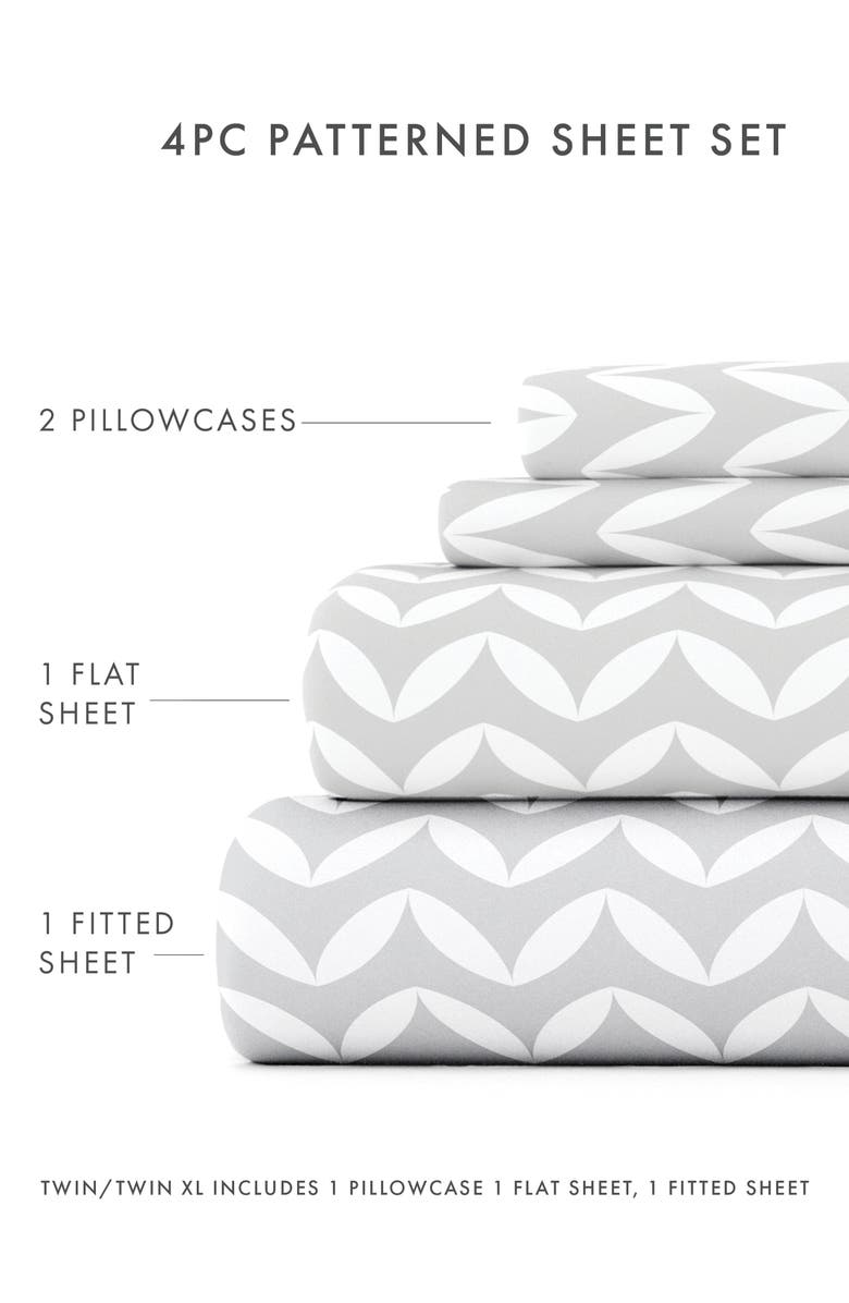 HOMESPUN HOME SPUN Premium Ultra Soft Puffed Chevron Pattern 4-Piece Bed Sheet Set, Alternate, color, Light Gray