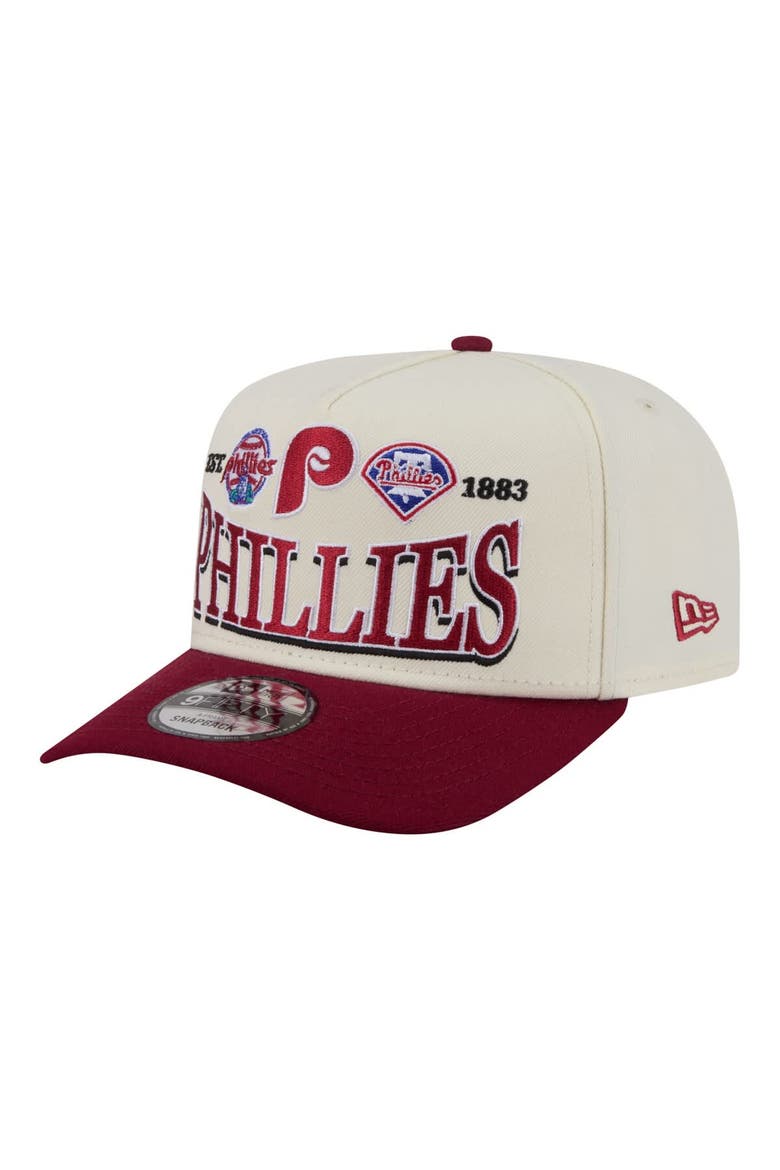 Men's New Era Cream Philadelphia Phillies Throwback Tri-Hit A-Frame 9FIFTY Adjustable Hat, Main, color, Cream