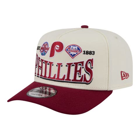 Men's New Era Cream Philadelphia Phillies Throwback Tri-Hit A-Frame 9FIFTY Adjustable Hat
