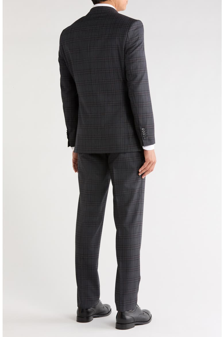Plaid Wool Blend Peak Lapel Suit, Alternate, color, CHARCOAL