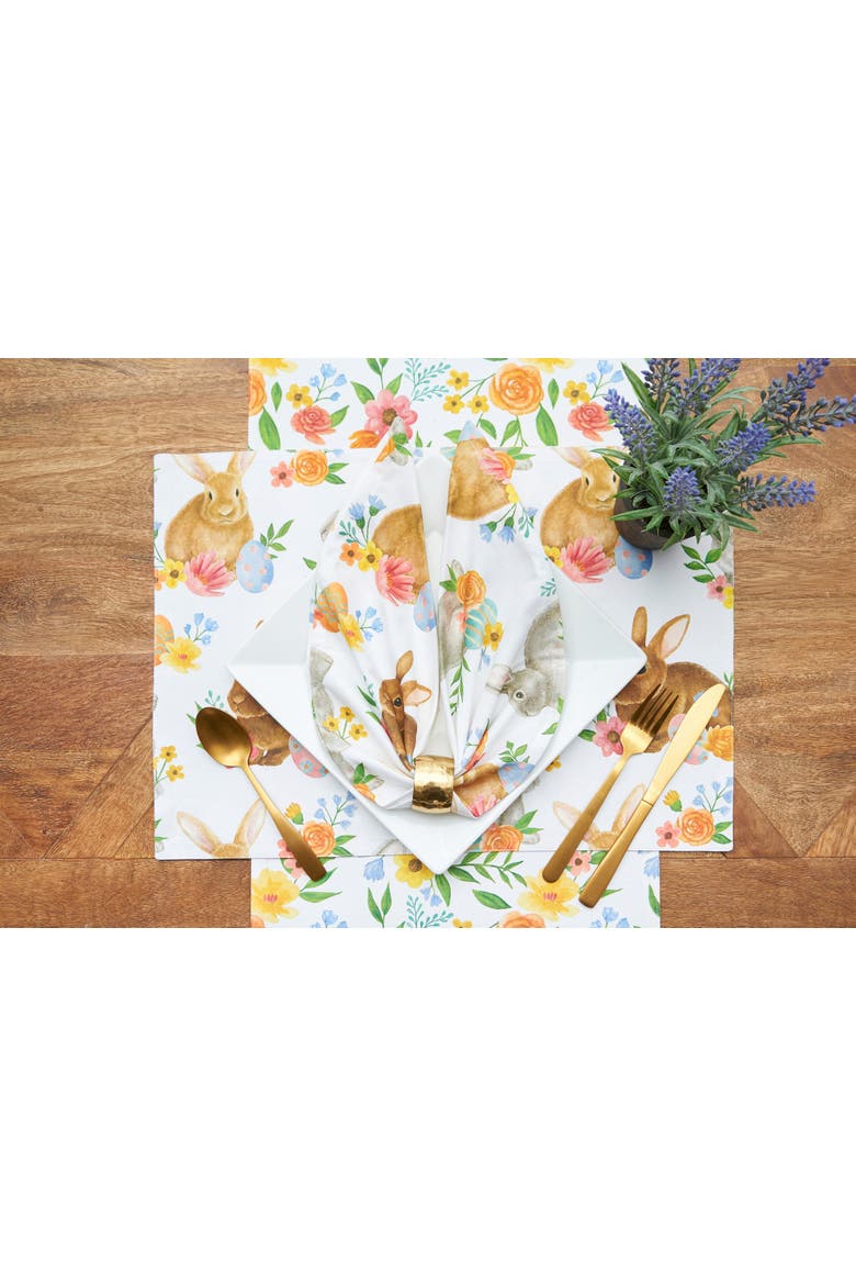Spring Flora Easter Bunny Rabbit Single Placemat Springtime, 14" x 20", Alternate, color, White