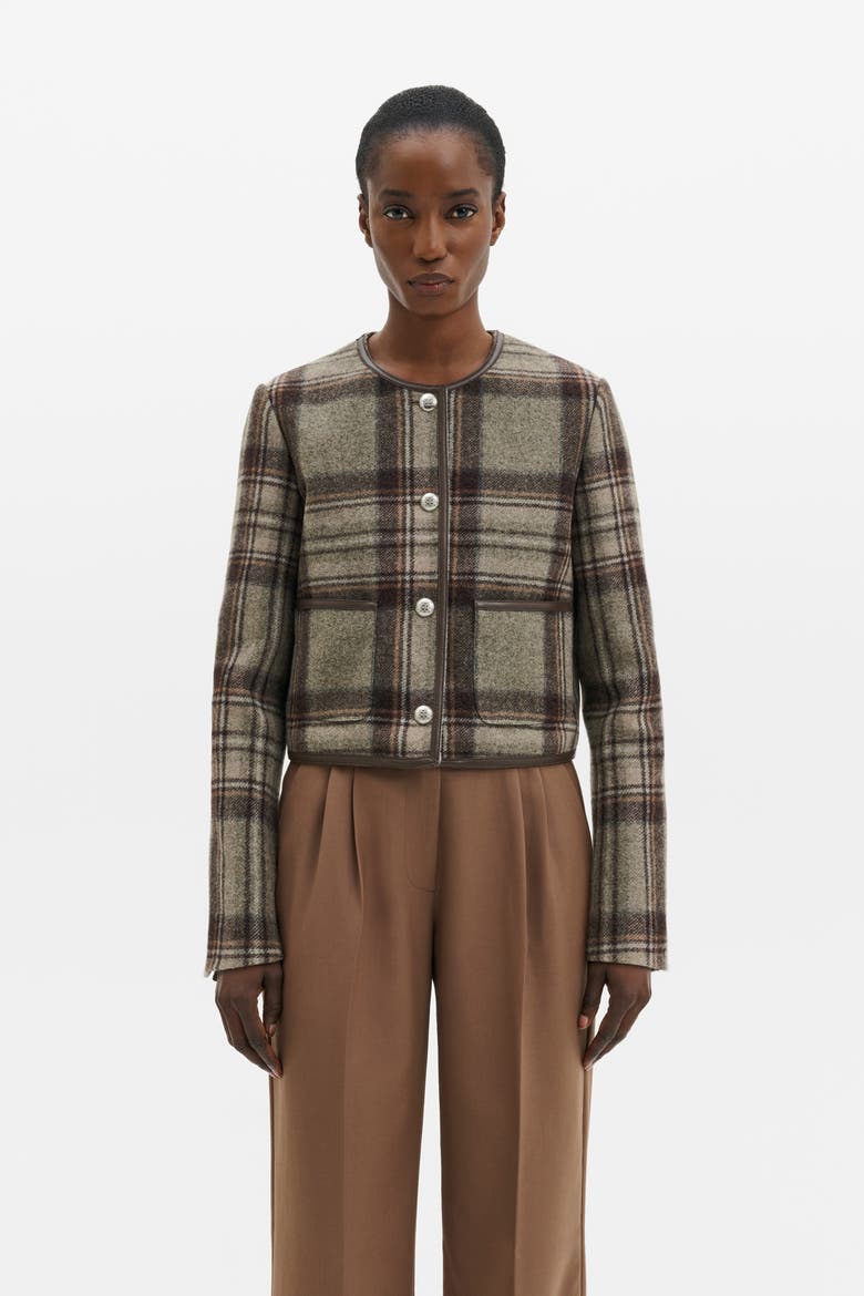 Ninette Tailored Wool Crop Jacket, Main, color, Steel Checks