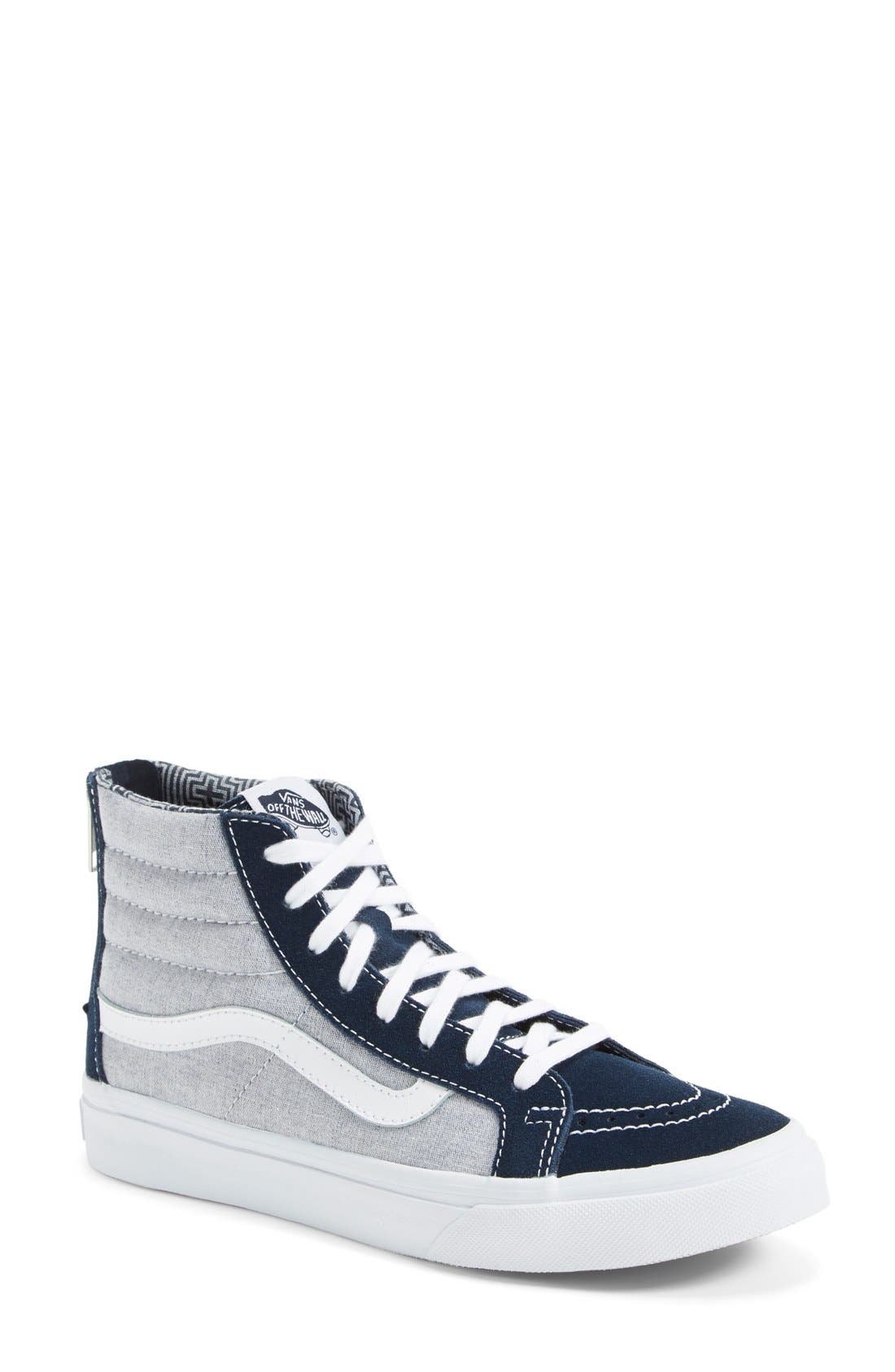 'Sk8-Hi Slim' Sneaker, Main, color, BLUE/ GEO CHAMBRAY CANVAS
