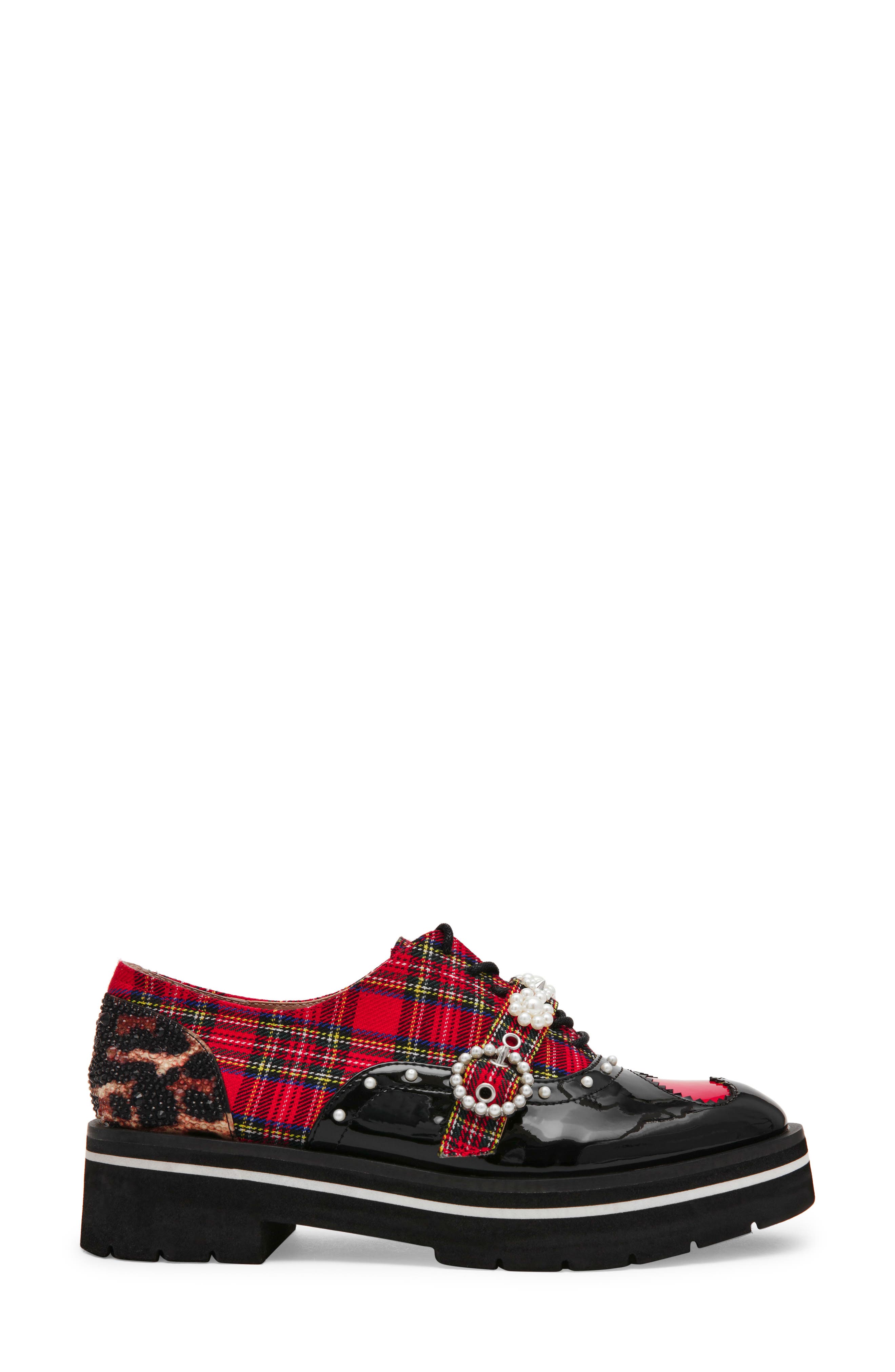 Betsey Johnson Simonee Buckle Derby, Alternate, color, Red Plaid
