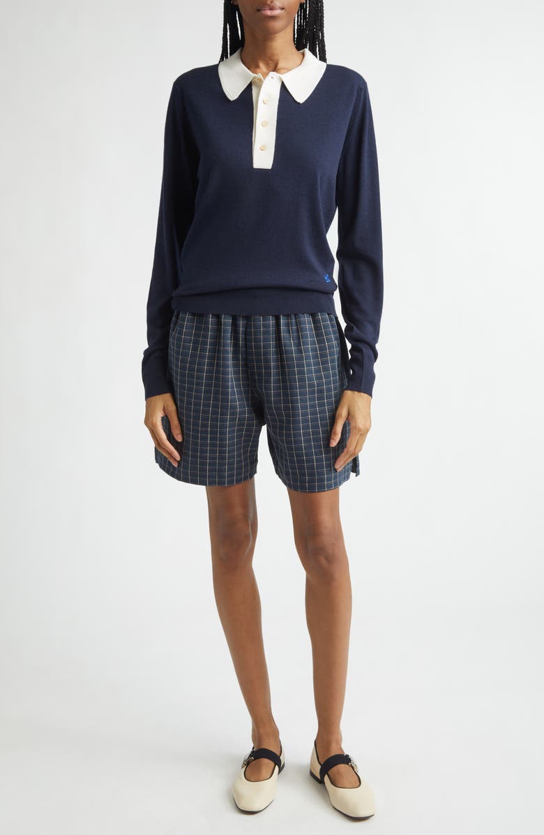 Wales Bonner x John Smedley Two-Tone Long Sleeve Merino Wool Polo Sweater, Alternate, color, Navy / Ivory