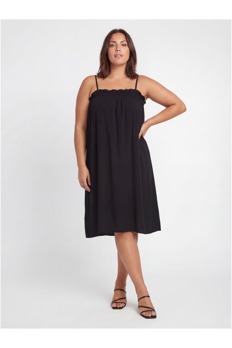 Curvy Essential Spaghetti Strap Smocked Pocket A-Line Maxi Dress, Main, color, Black