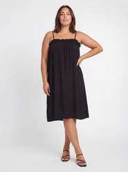 24seven Comfort Apparel Curvy Essential Spaghetti Strap Smocked Pocket A-Line Maxi Dress