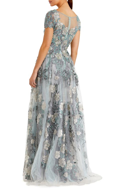 Mac Duggal Womens Embellished Metallic Evening Dress In Gray
