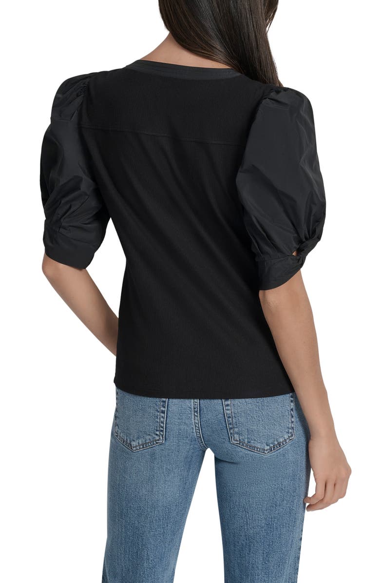 DKNY Mix Media Puff Sleeve Shirt, Alternate, color, 