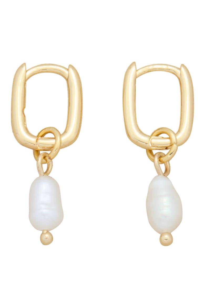 Freshwater Pearl Rectangular Hoop Earrings, Main, color, WHITE