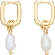 st. Moran Freshwater Pearl Rectangular Hoop Earrings