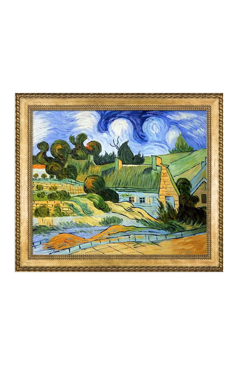 OVERSTOCK ART Thatched Houses in Cordville by Vincent Van Gogh Framed Hand Painted Oil Reproduction - 29" x 25", Main, color, 