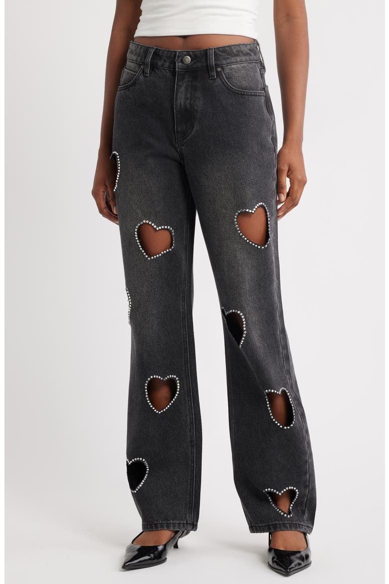 Heart Cutout Wide Leg Jeans, Main, color, BLACK WASH