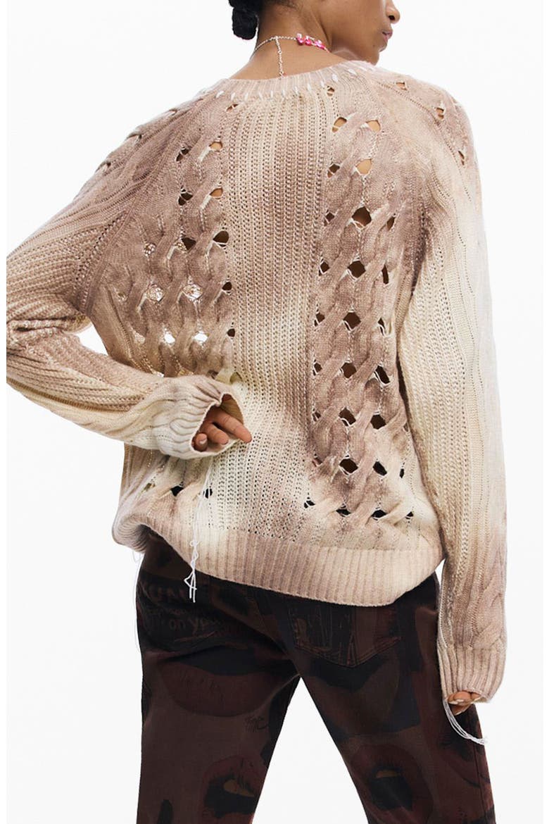 Open Stitch Crewneck Sweater, Alternate, color, LIGHT BEIGE