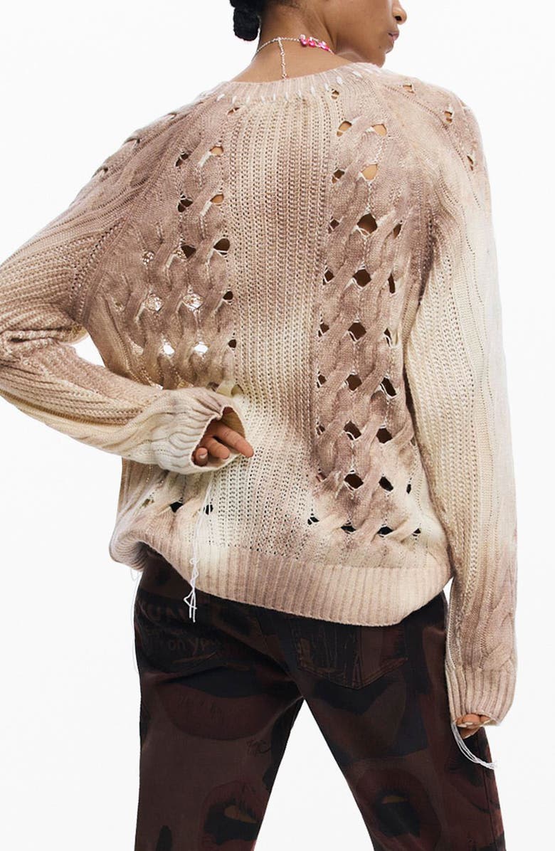 Desigual Open Stitch Crewneck Sweater, Alternate, color, Light Beige