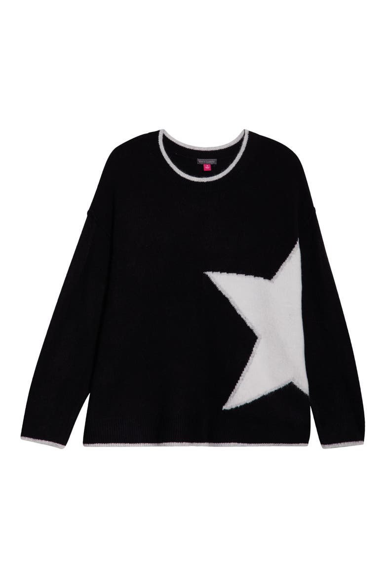 Star Detail Crewneck Sweater, Alternate, color, RICH BLACK