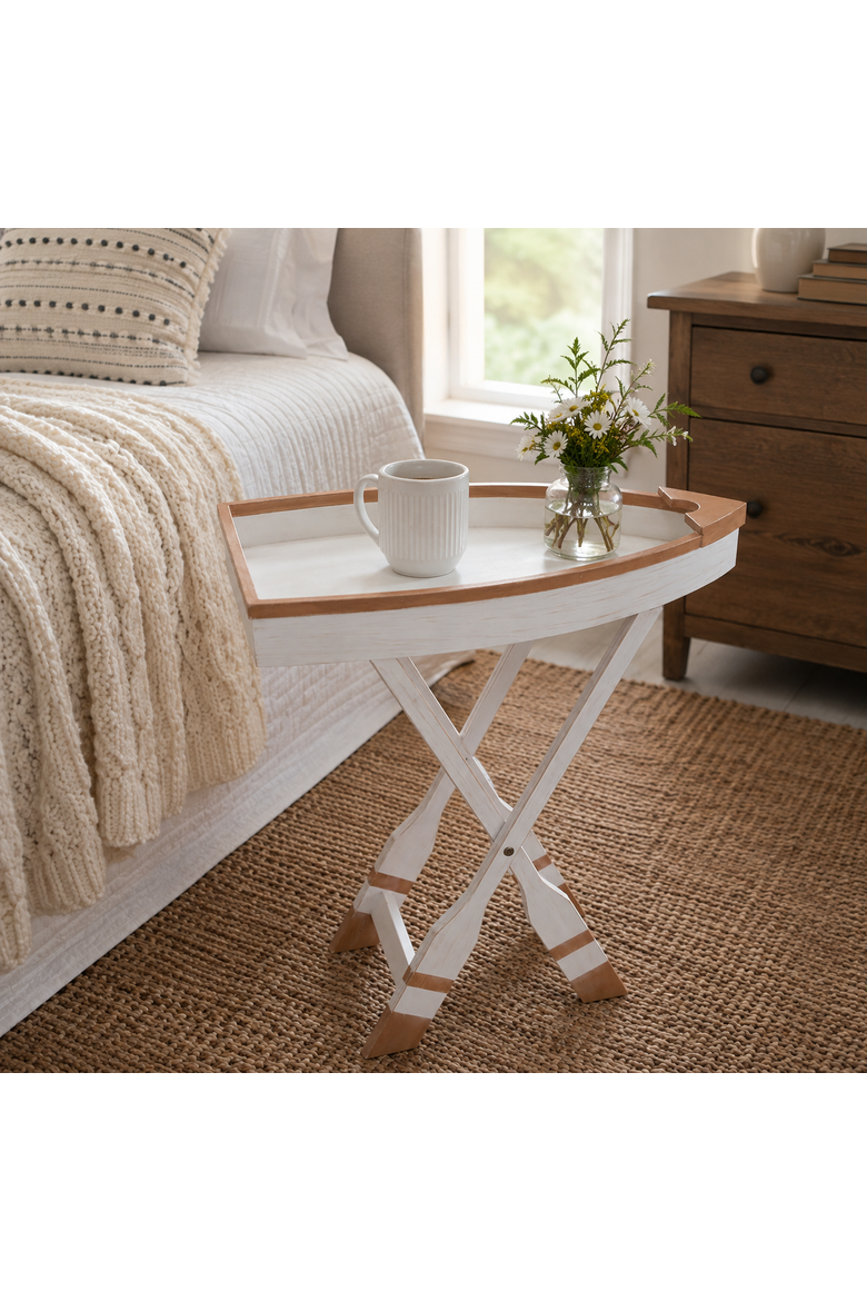 Wooden Row Boat Foldable Table Tray 22.8", Alternate, color, White