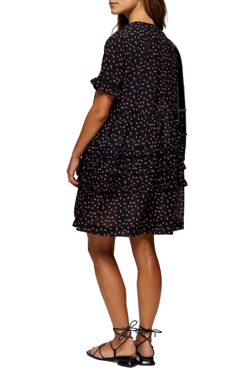 Topshop Ditsy Ladder Trim Mini Dress, Alternate, color,