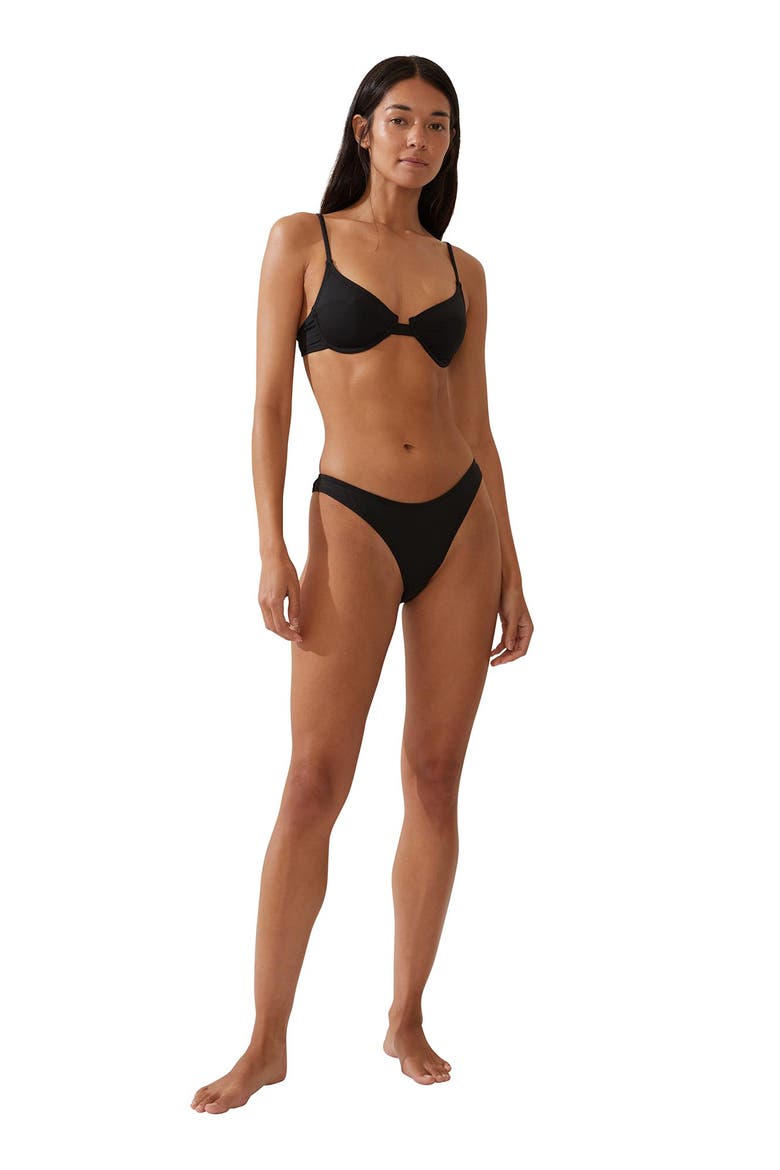 Women's Refined High Side Brazilian Bikini Bottom, Alternate, color, Black