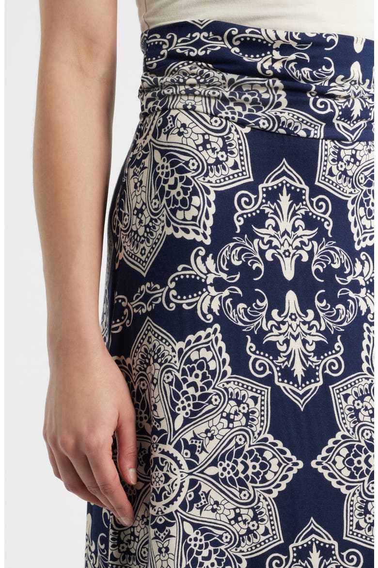 Roll Top Print Maxi Skirt, Alternate, color, NAVY