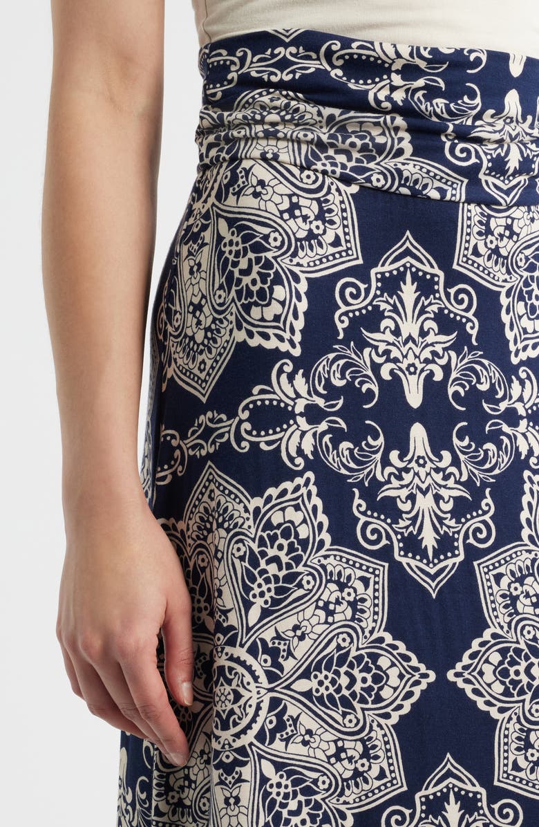 Loveappella Roll Top Print Maxi Skirt, Alternate, color, Navy