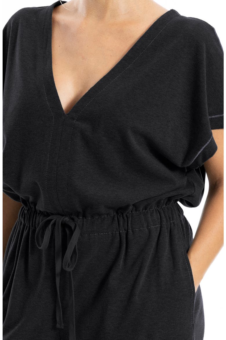Short Sleeve Tie Waist Jumpsuit, Alternate, color, BLACK
