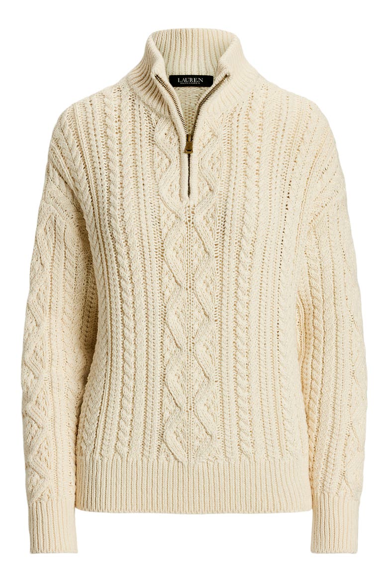 Fisherman Cotton Quarter Zip Sweater, Alternate, color, MASCARPONE CREAM