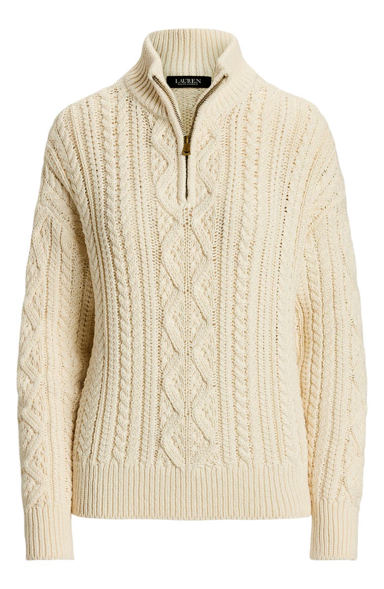 Lauren Ralph Lauren Fisherman Cotton Quarter Zip Sweater, Alternate, color, Mascarpone Cream