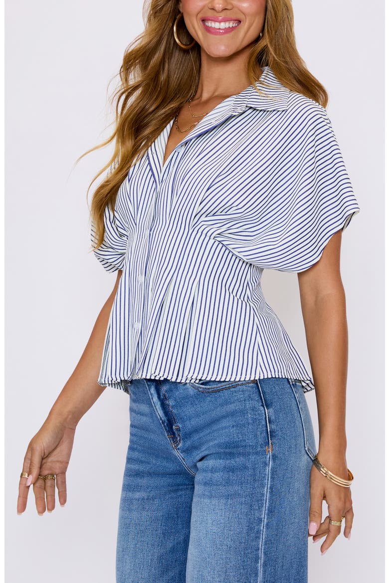 Marisa Stripe Cotton Blend Button-Up Shirt, Alternate, color, NAVY STRIPES
