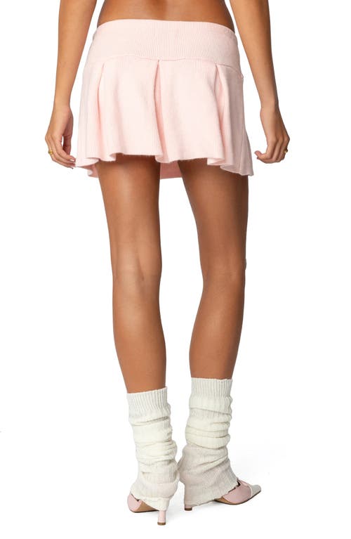 Shop Edikted Bow Embellished Low Rise Pleated Sweater Skirt In Light-pink