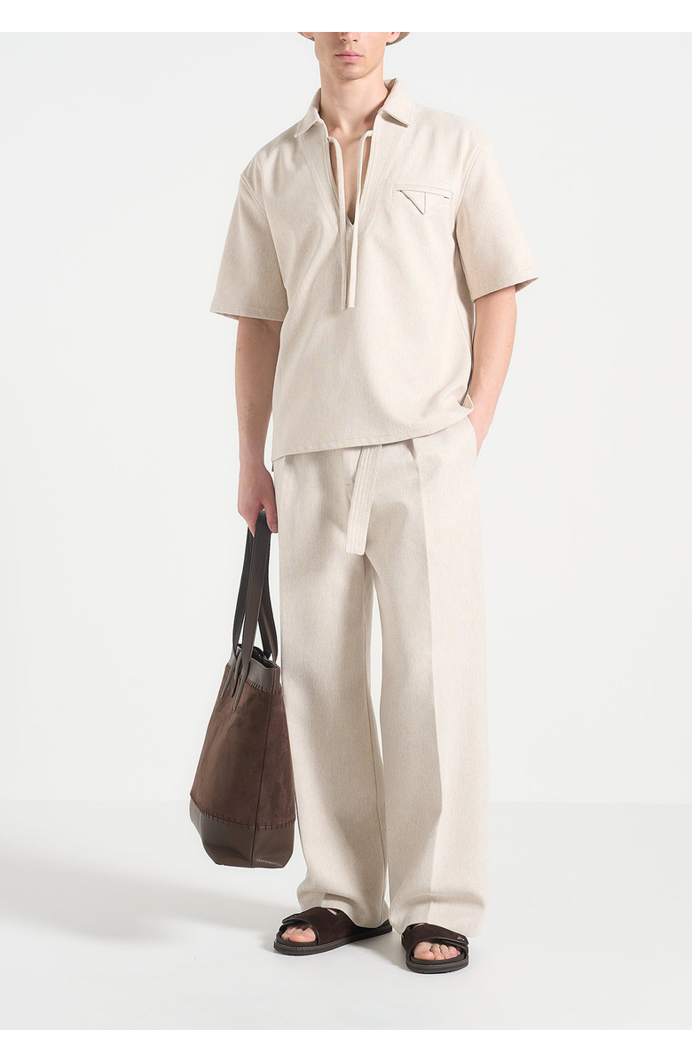 Manière De Voir Loic Wide Leg Textured Trousers with Belt, Main, color, Cream