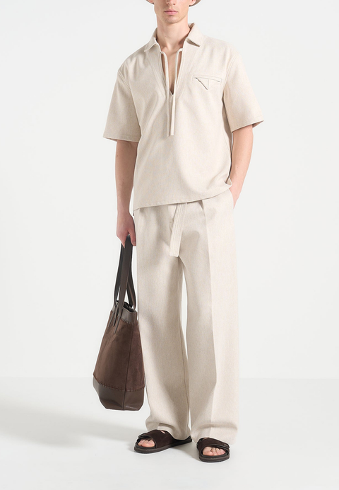 Loic Wide Leg Textured Trousers with Belt