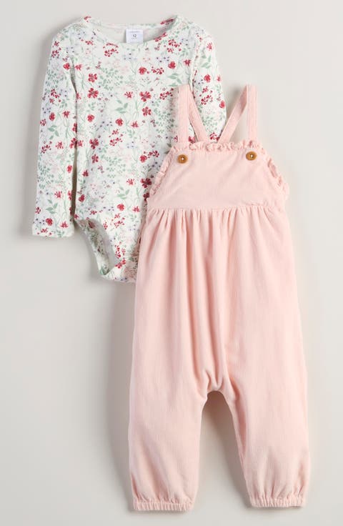Long Sleeve Cotton Bodysuit & Corduroy Overalls Set (Baby)