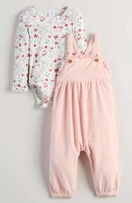 Long Sleeve Cotton Bodysuit & Corduroy Overalls Set