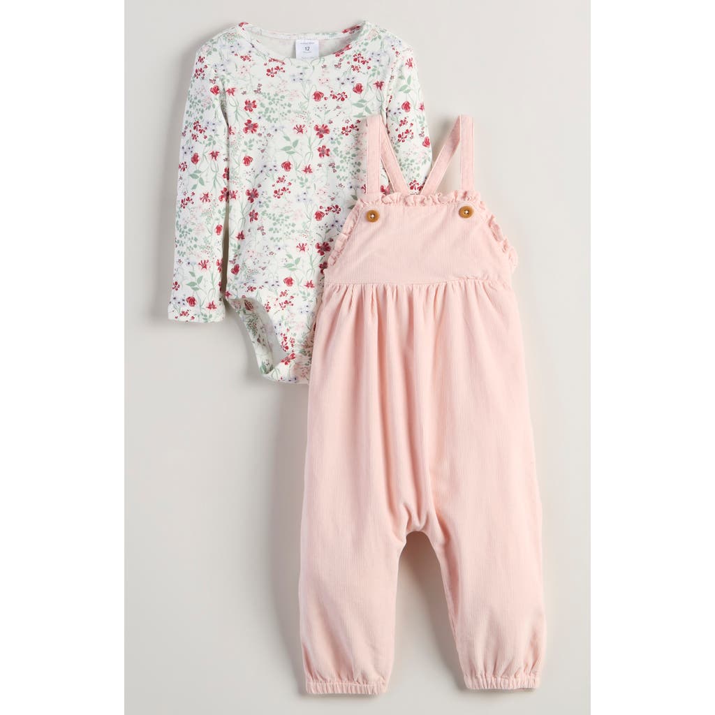 Nordstrom Babies' Long Sleeve Cotton Bodysuit & Corduroy Overalls Set In Pink