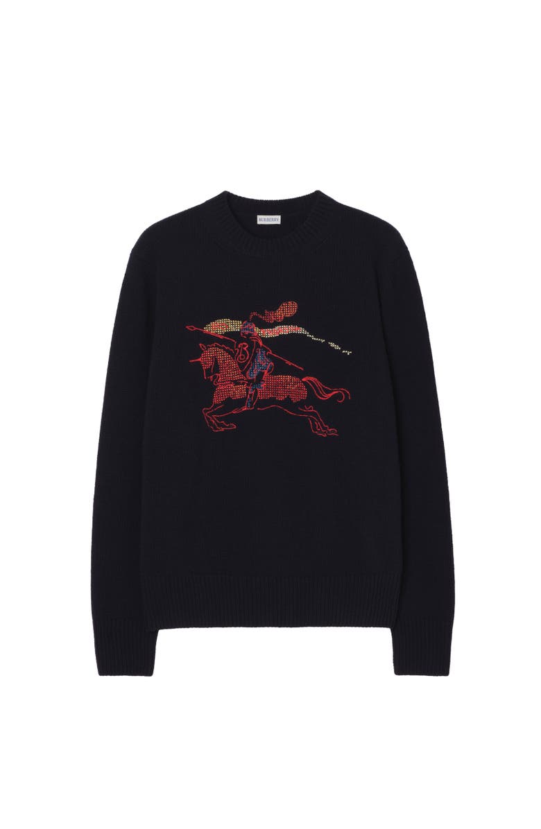 Burberry Cross Stitch Knight Wool Cashmere Sweater, Alternate, color, Navy