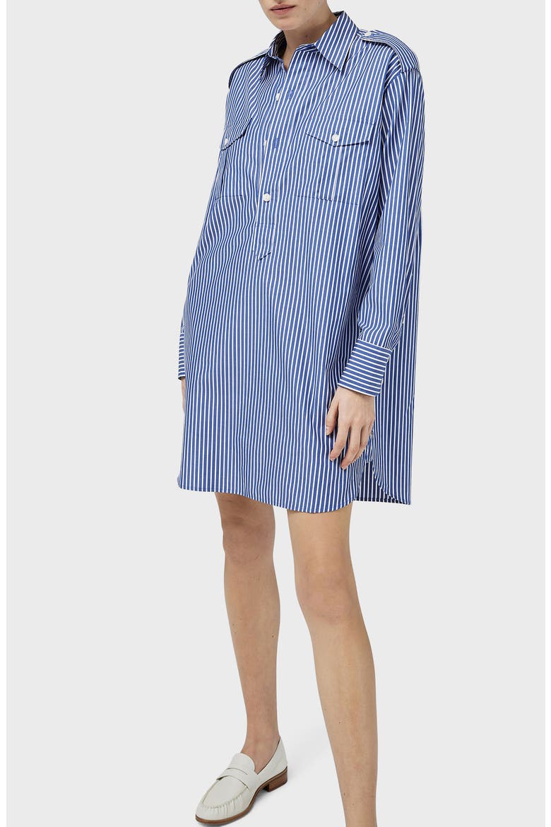 Nadine Stripe Long Sleeve Cotton Poplin Shirtdress, Alternate, color, BLUSTRIPE