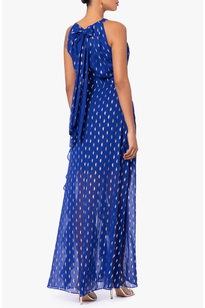 Ruffle Metallic Chiffon Gown, Alternate, color, LIGHT NAVY/ GOLD