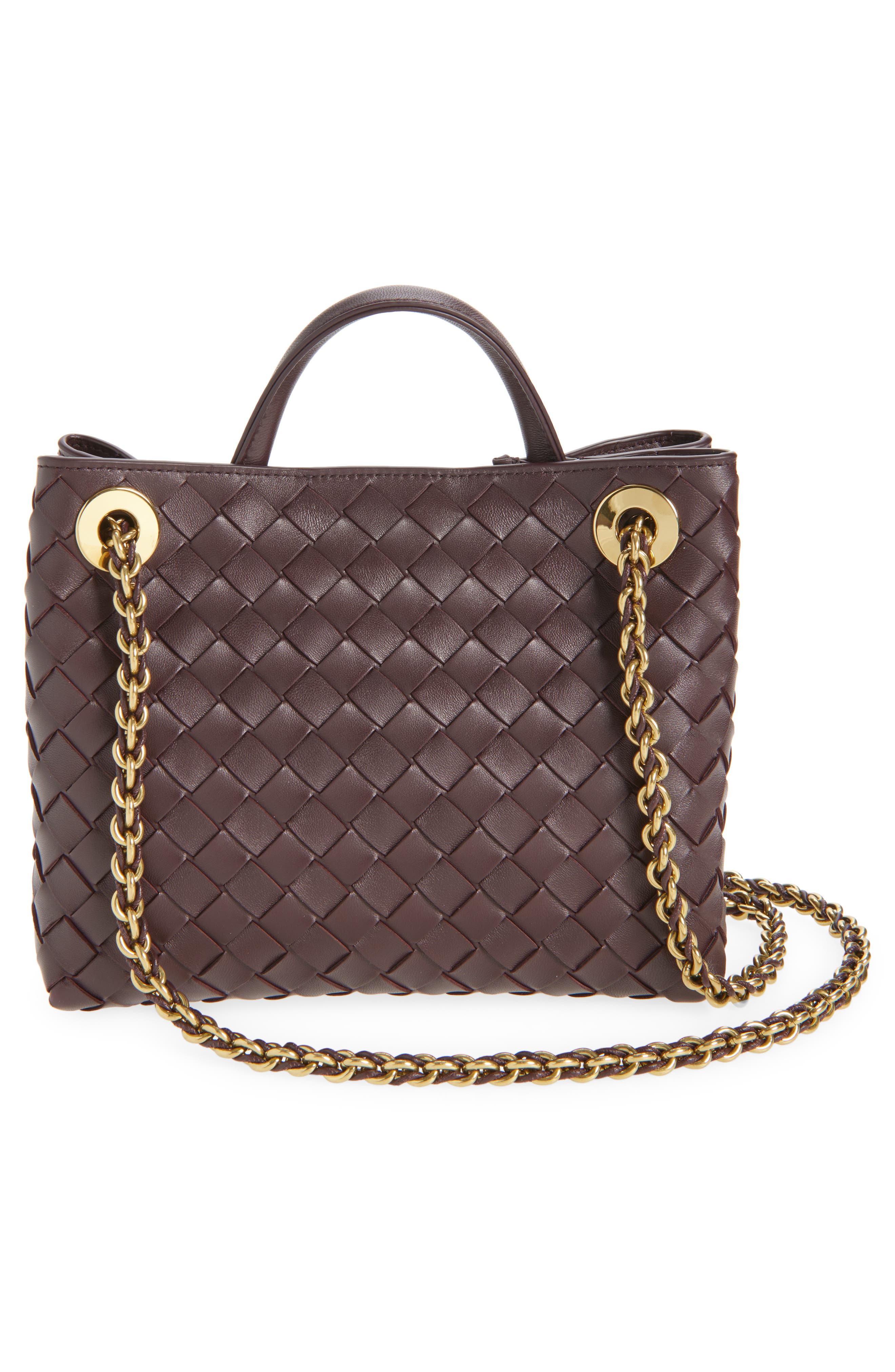 Bottega Veneta Small Andiamo Chain Leather Shoulder Bag, Alternate, color, 2264 Dark Barolo-M Brass