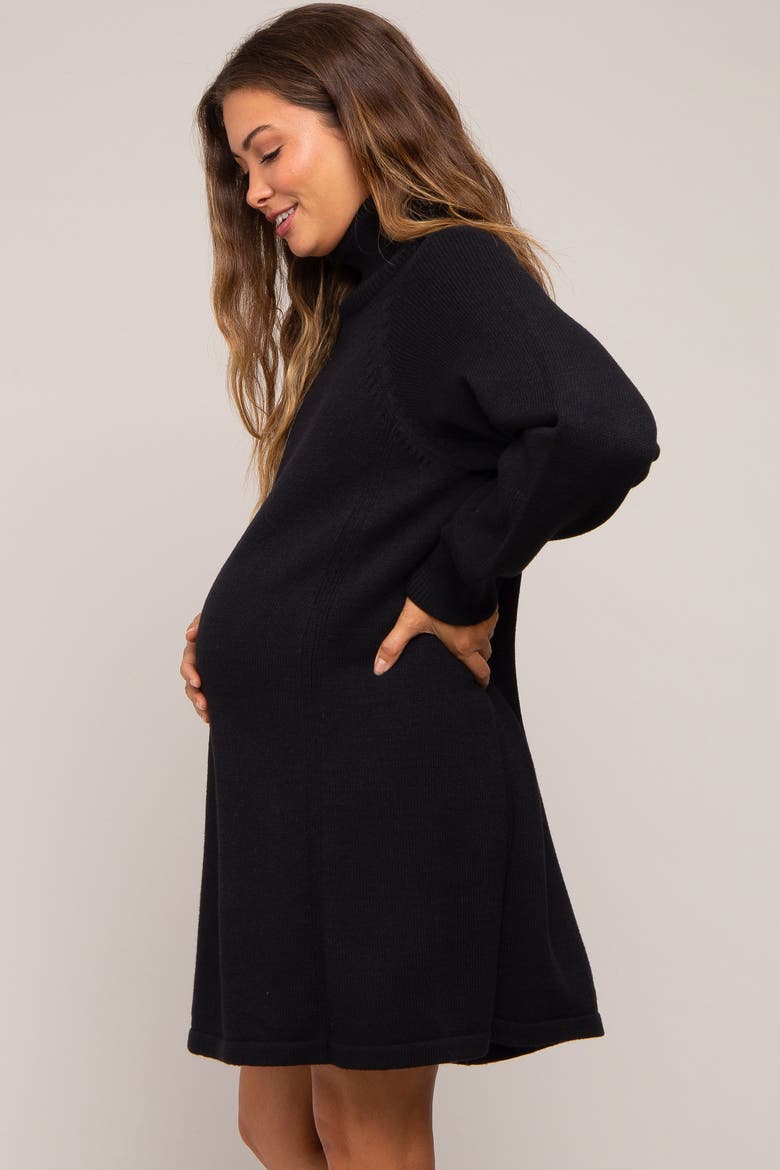 Turtleneck Long Sleeve Sweater Dress, Alternate, color, Black