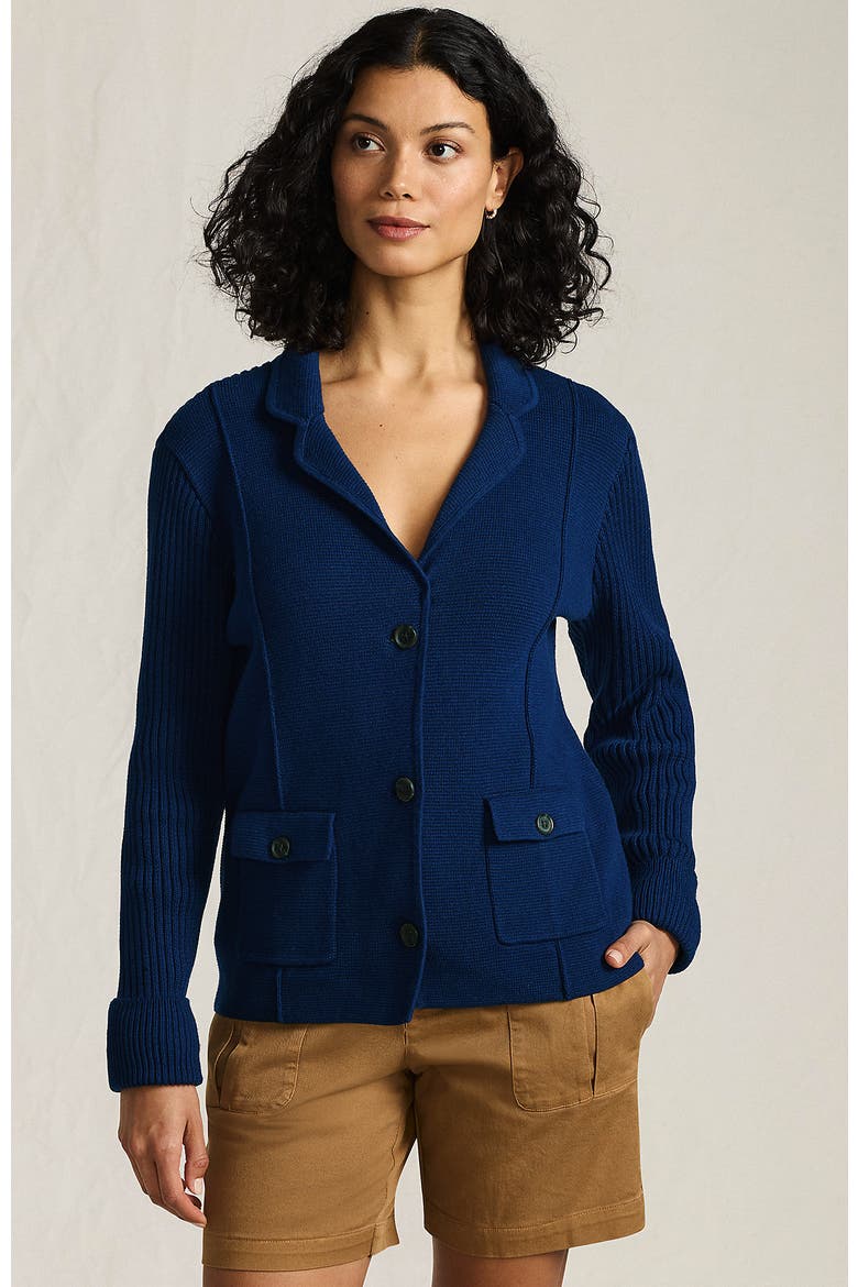 Plus Size Drifter Ribbed Collared Blazer Sweater, Alternate, color, Deep Sea Navy