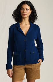 Lands' End Plus Size Drifter Ribbed Collared Blazer Sweater
