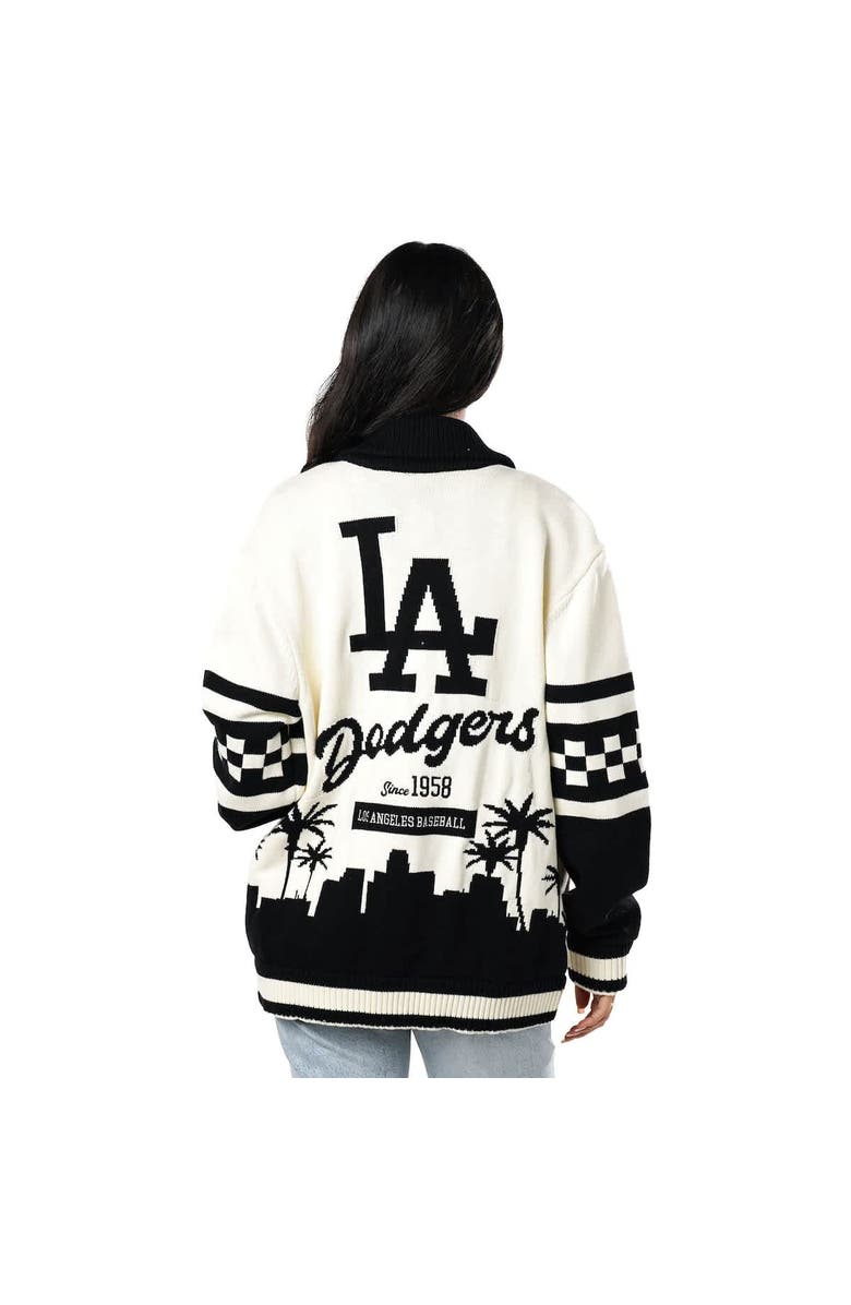 THE WILD COLLECTIVE Women's The Wild Collective Cream Los Angeles Dodgers Jacquard Button-Up Sweater, Alternate, color,