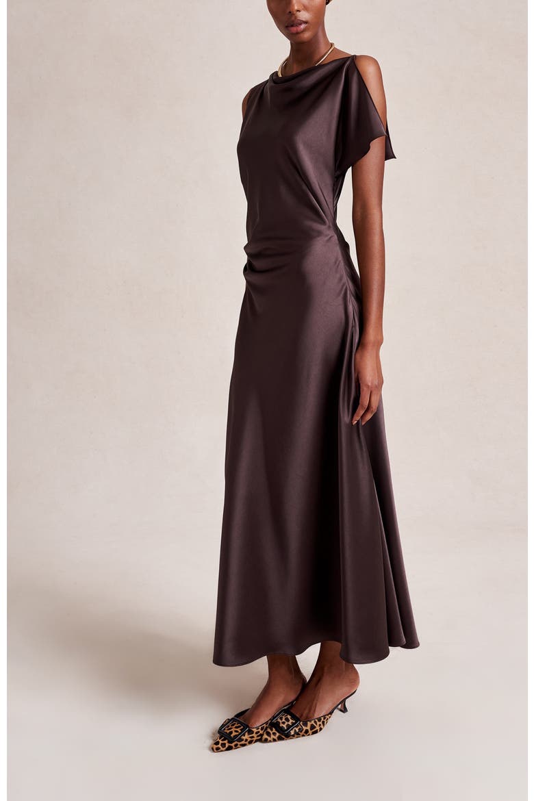 Satin Moira Dress, Alternate, color, Chocolate