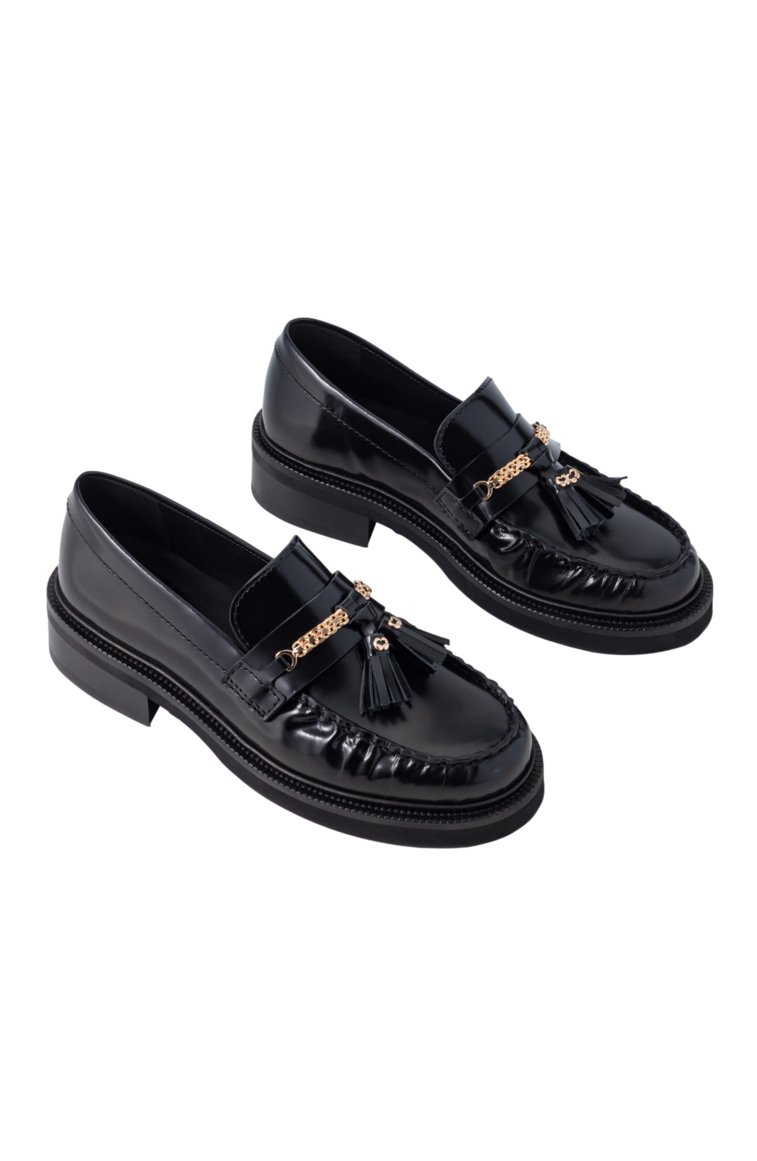 Pleated-edge leather loafers, Alternate, color, Black