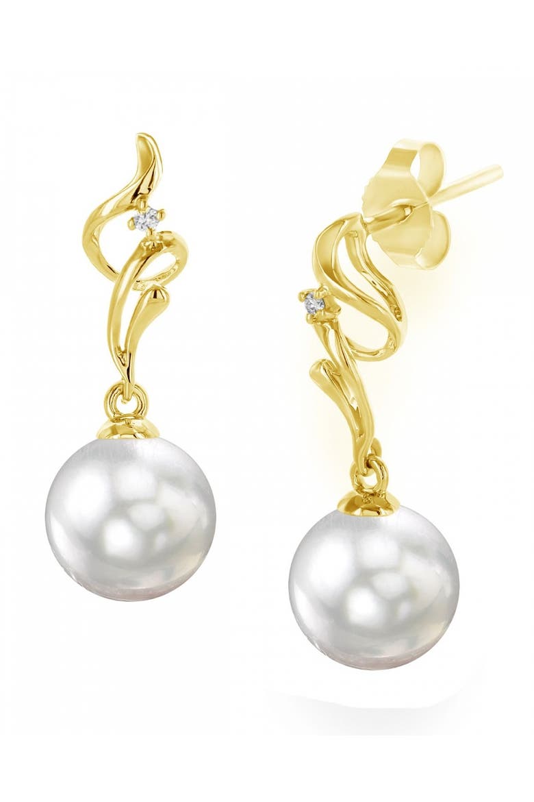 White South Sea Pearl & Diamond Aria Earrings, Main, color, Yellow Gold